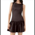 thumbnail image 3 of Vestido Mini Plisado Sin Mangas para Mujer, Corte A, Color Liso, Cuello Redondo, Cintura Ceñida, Lazo y Cremallera en la Espalda Marrón M, 3 of 9