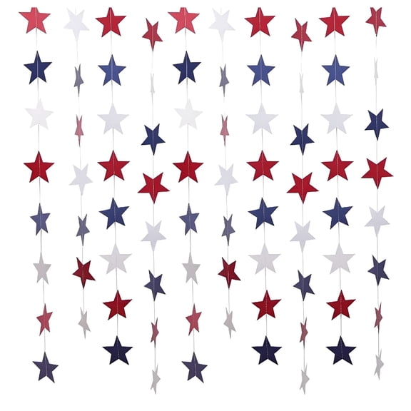 ACDANC Star Streamers Banner Garland for 4th of July,Red White Blue Hanging Stars Banner Patriotic Memorial Day Garland Decorations Independence Day Celebration Party Decor