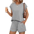 thumbnail image 2 of NMMUED 2 Piece Sets for Women 2 Piece Short Sets for Women Lounge Sets for Women Matching Pajama Set for Women Summer Outfits for Women, Gray XL, 2 of 7
