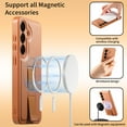 thumbnail image 2 of Designed for Samsung Galaxy S25 Edge Magnetic Phone Case,With Contractile WristBand,Compatible with Mag-safe,PU Leather Shockproof Heavy Duty Anti-fall Anti-Scratch Phone Case Cover,Brown, 2 of 9