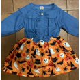 thumbnail image 2 of Robe en Denim à Coutures pour Filles, Décontractée, Col Rond, à Simple Boutonnage, Manches Longues, Robe de Fête d'Halloween, 2 of 4