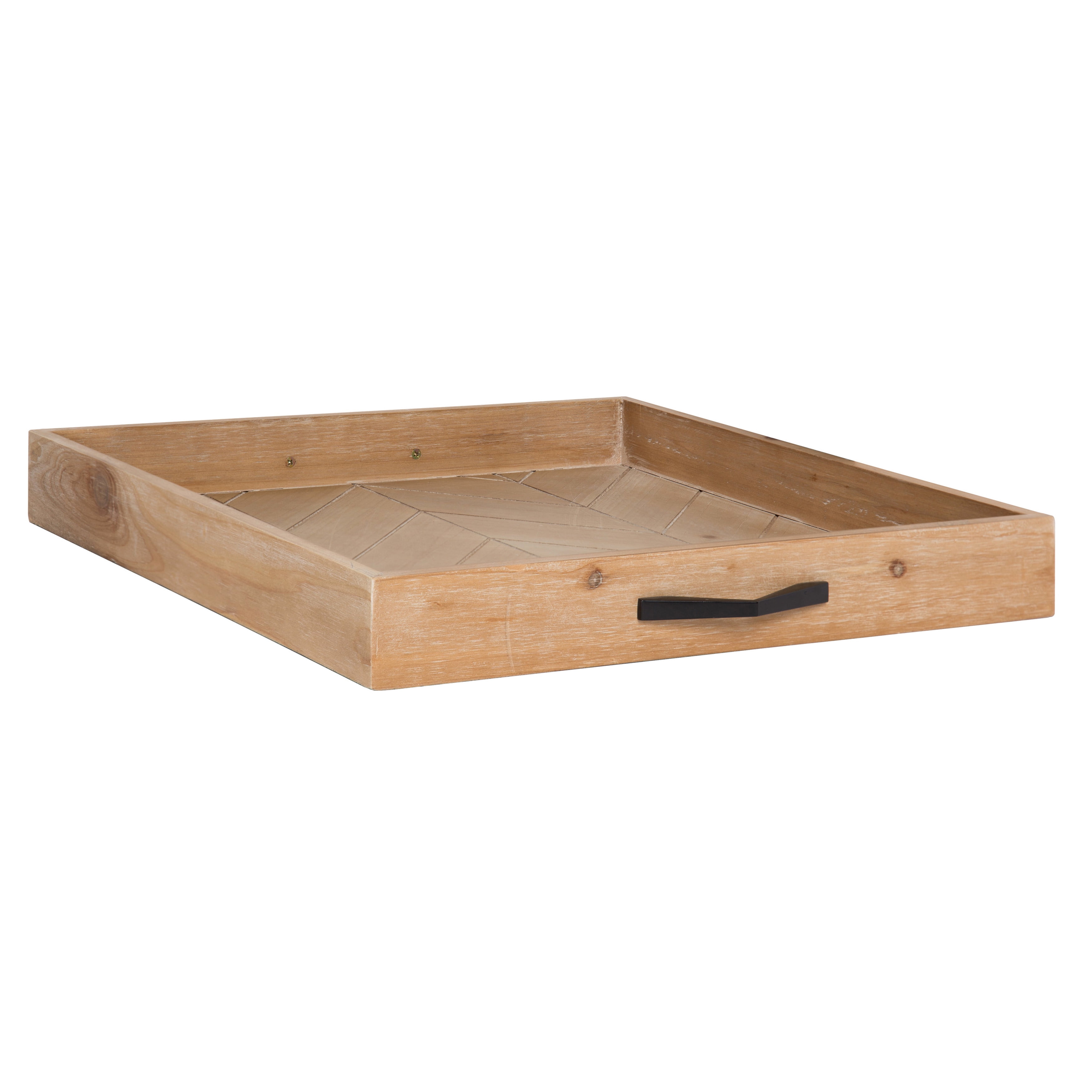 wooden tray with metal handles
