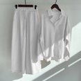 thumbnail image 6 of Quixlent 2 Pcs/Set Women Plus Size Shirt Trousers Set Solid Color Long Sleeves Lapel Collar Blouse High Waist Loose Wide Leg Pants Set Casual Commute Outfit, 6 of 8