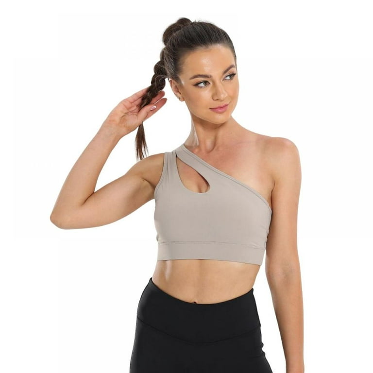 One Shoulder Sports Bra Detachable Padded Yoga Top 