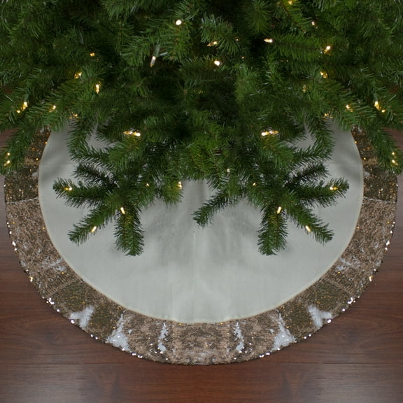 Northlight 48" Rose Gold and White Reversible Sequin Trim Christmas Tree Skirt