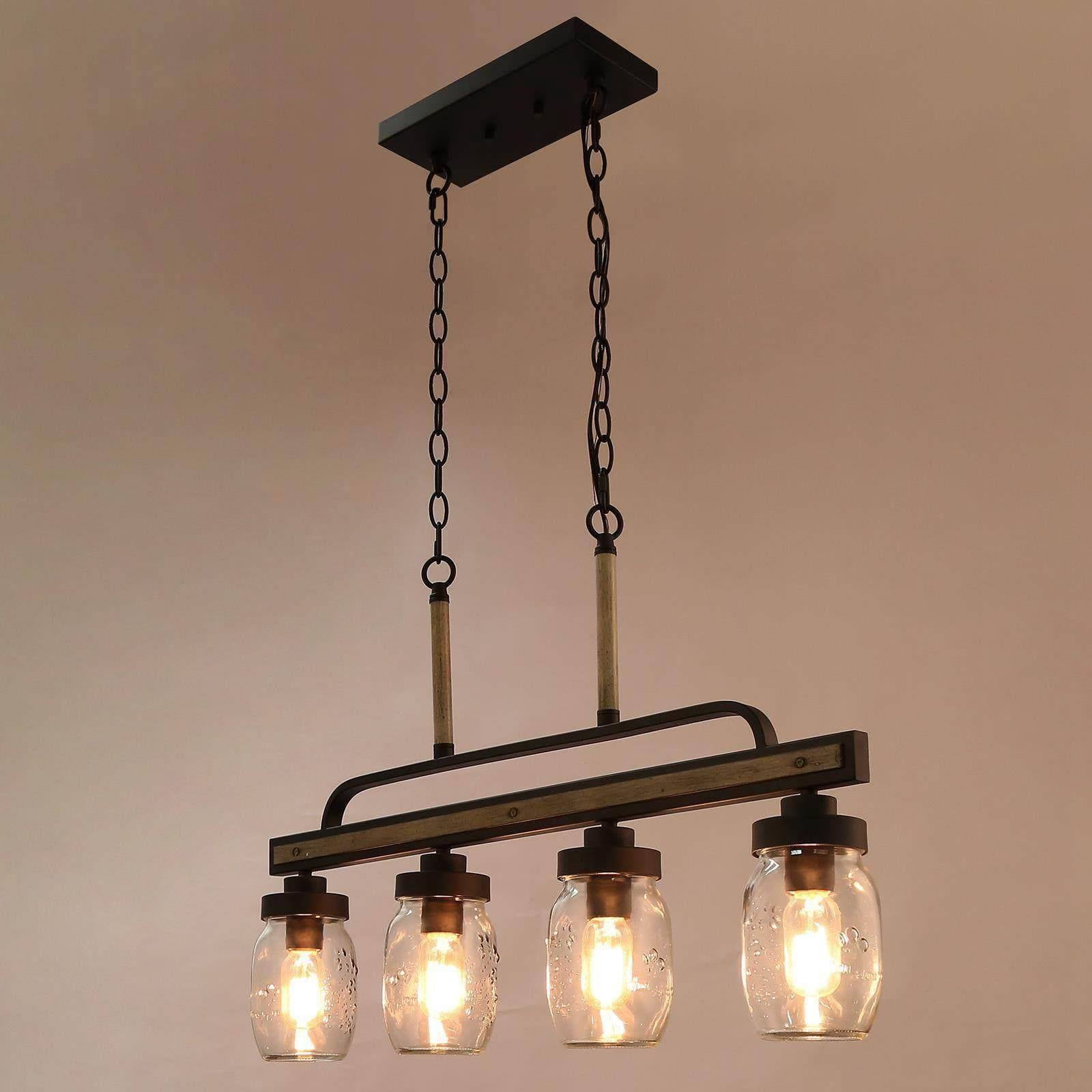 LNC 4-Light Black and Gray Linear LED Pendant with Mason Jar Glass