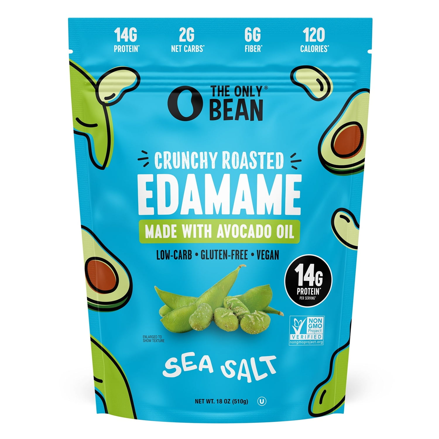 The Only Bean Sea Salt Roasted Edamame Beans, 18 Ounce