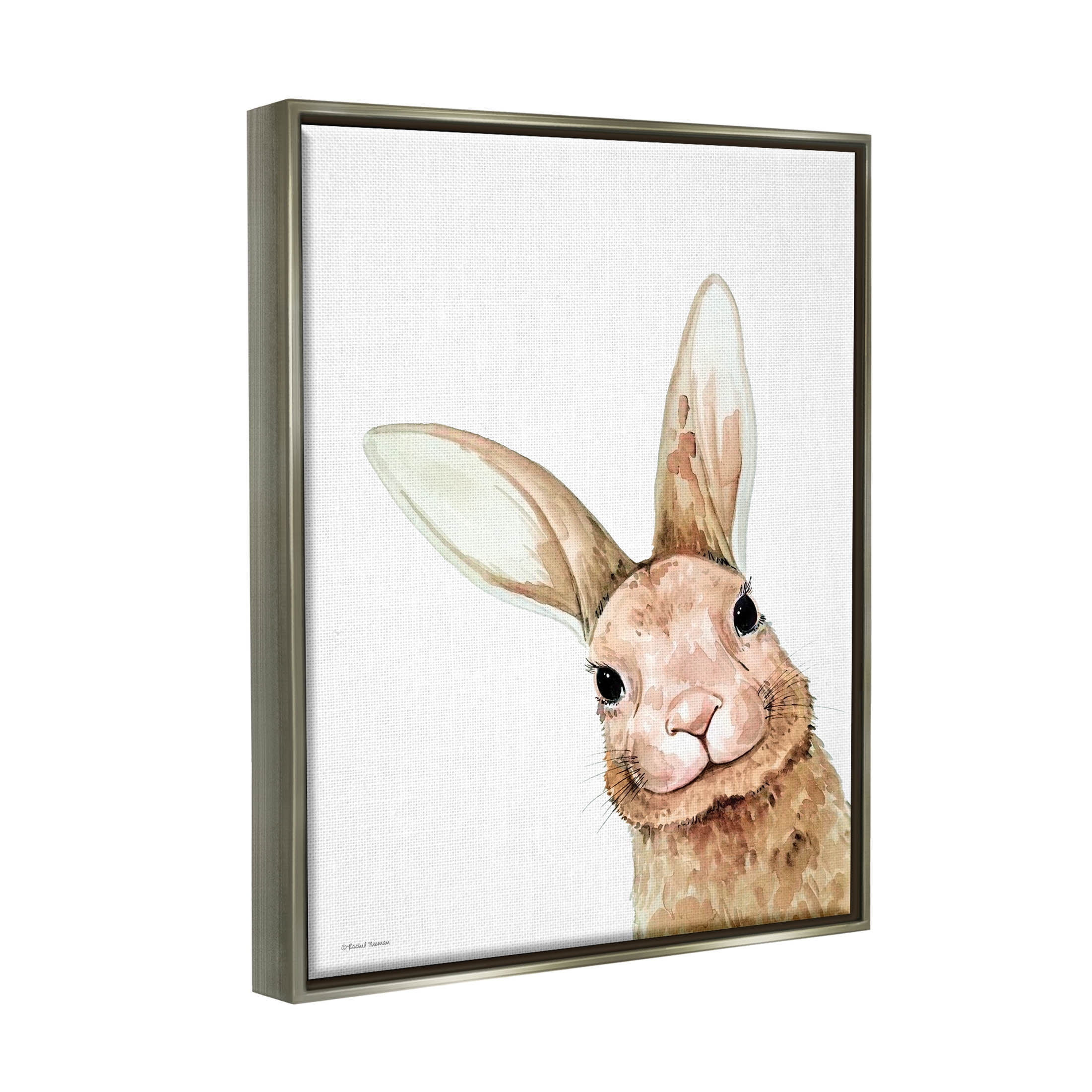 Stupell Industries Smiling Bunny Wildlife Graphic Art Luster Gray Floating Framed Canvas Print Wall Art, Design by Rachel Nieman