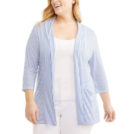 Women's Plus 3/4 Sleeve Drape Front Cozy Cardigan