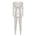 thumbnail image 4 of Alvivi Women Shiny Metallic Bodysuit  Unitard Jumpsuits Leotard Festival Costumes Silver S, 4 of 7