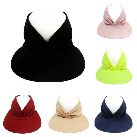Soumake Outdoor Ladies Hat Empty Top Large Brim Pleated Pure Color Sun Anti UV Portable Breathable Sport Gardening Fishing Travel Cap