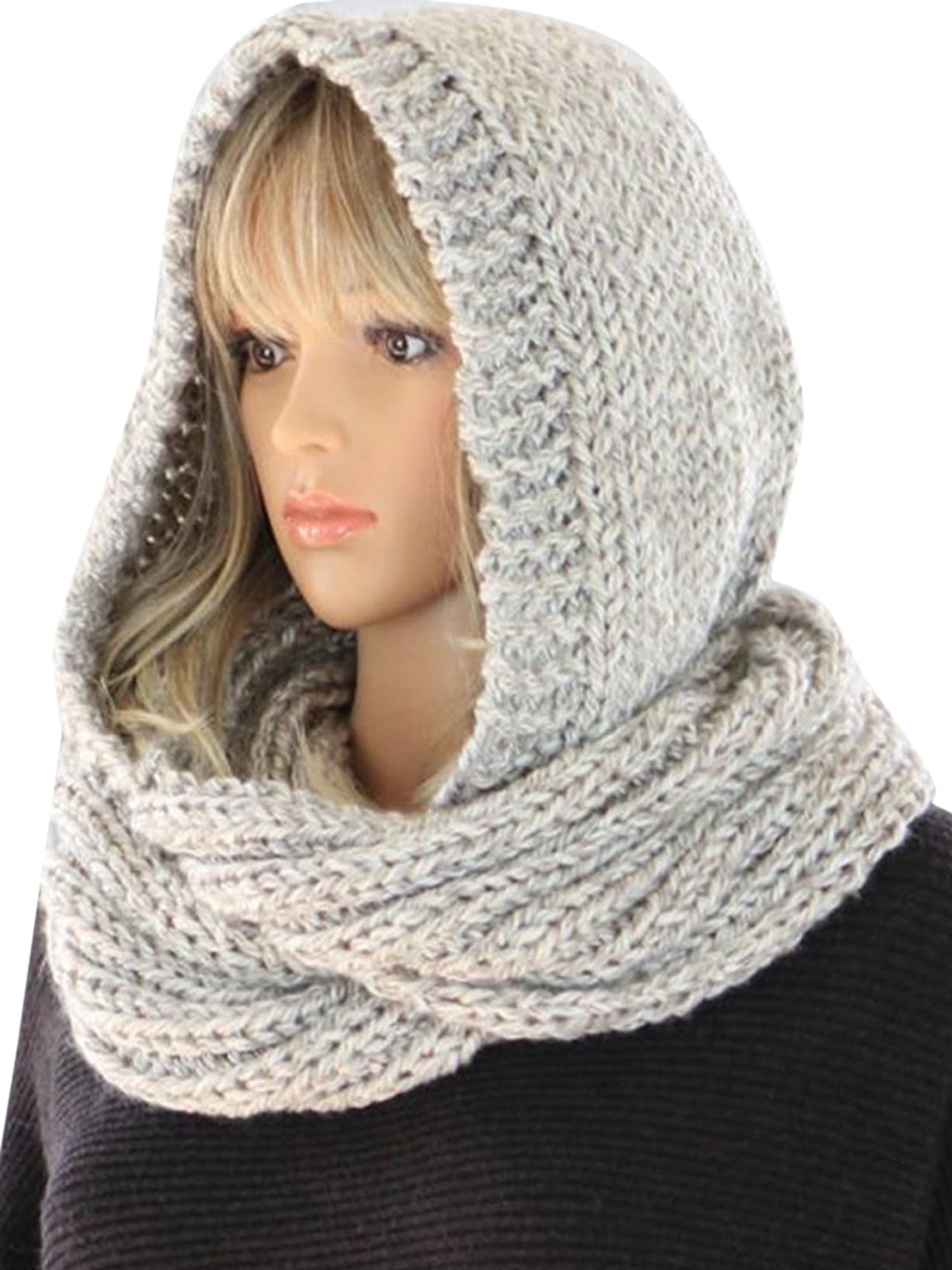 LEADOKOAS Women Winter Knitted Hood Scarf Hat Neck Warmer Ladies