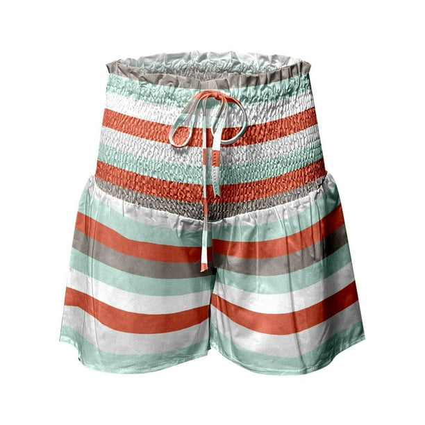 Shorts for Women Casual Summer Flowy Smocked High Waisted Shorts