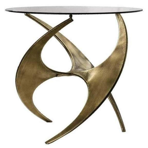 Bowery Hill Contemporary Glass Accent Table in Antique Gold