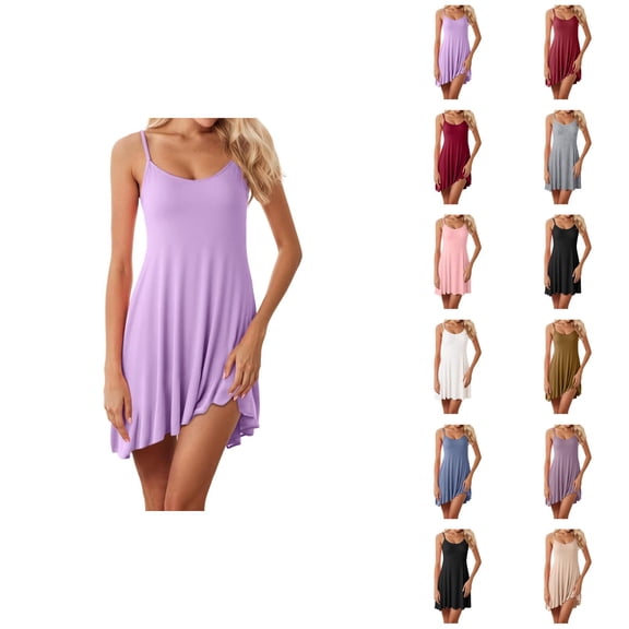 Nightgowns for Women Summer Sleeveless Spaghetti Strap Flowy Knee Length Sleep Dress Cami Pajama Dress
