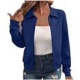 thumbnail image 3 of Women's Casual Long Sleeve Zipper Jacket Coat Top Blouse Solid Color Turn Down Neck Loose Fit Lightweight Outerwear Spring Fall Fashion | CSEONE,Blue XL, 3 of 9