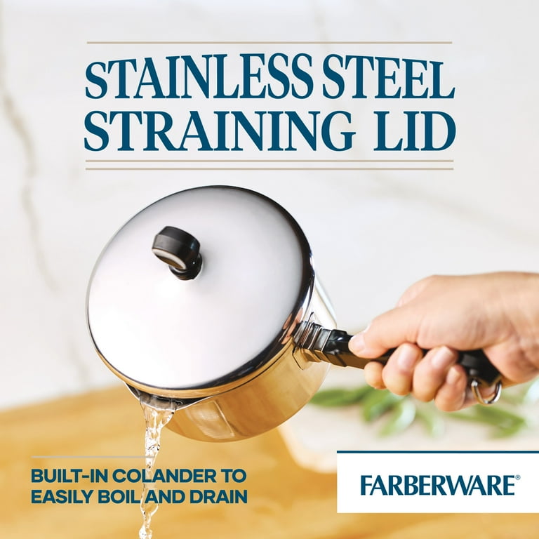 Farberware Classic Series Straining Saucepan, Silver - 1 qt