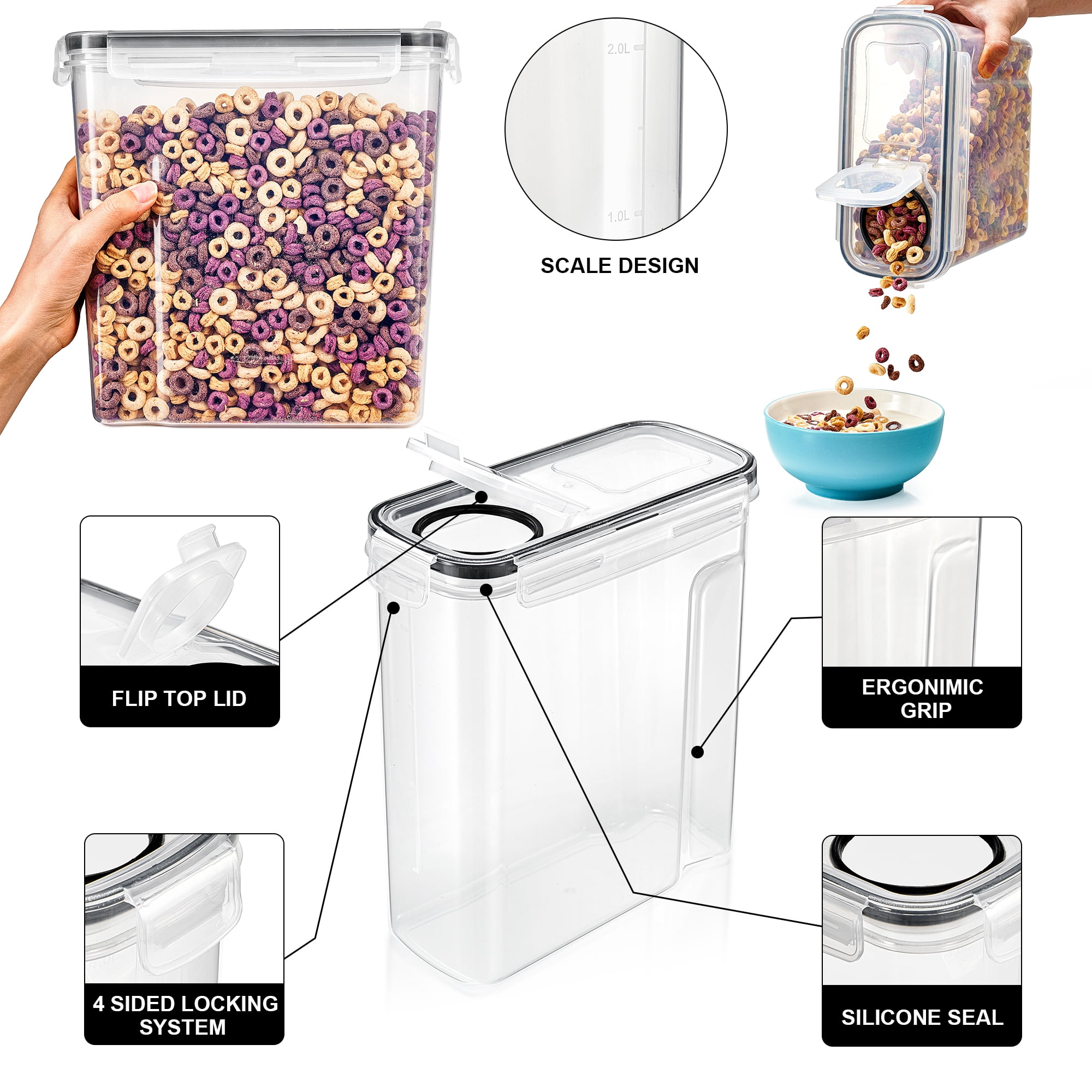 Sorbus 4 Pack Airtight Food Storage Dispenser Set for Beans, Pasta, Cereals, and More, (2L/8.4 Cups)
