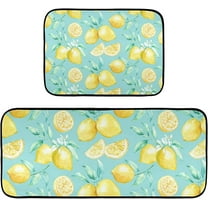 Lemon Kitchen Rugs and Mats 2 Piece Non Slip Washable Teal Runner Rug Set for Floor Kitchen Decor and Accessories