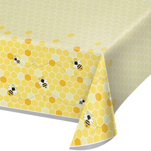 Creative Converting Bumblebee Baby Plastic Tablecover All Over Print, 54" X 102"