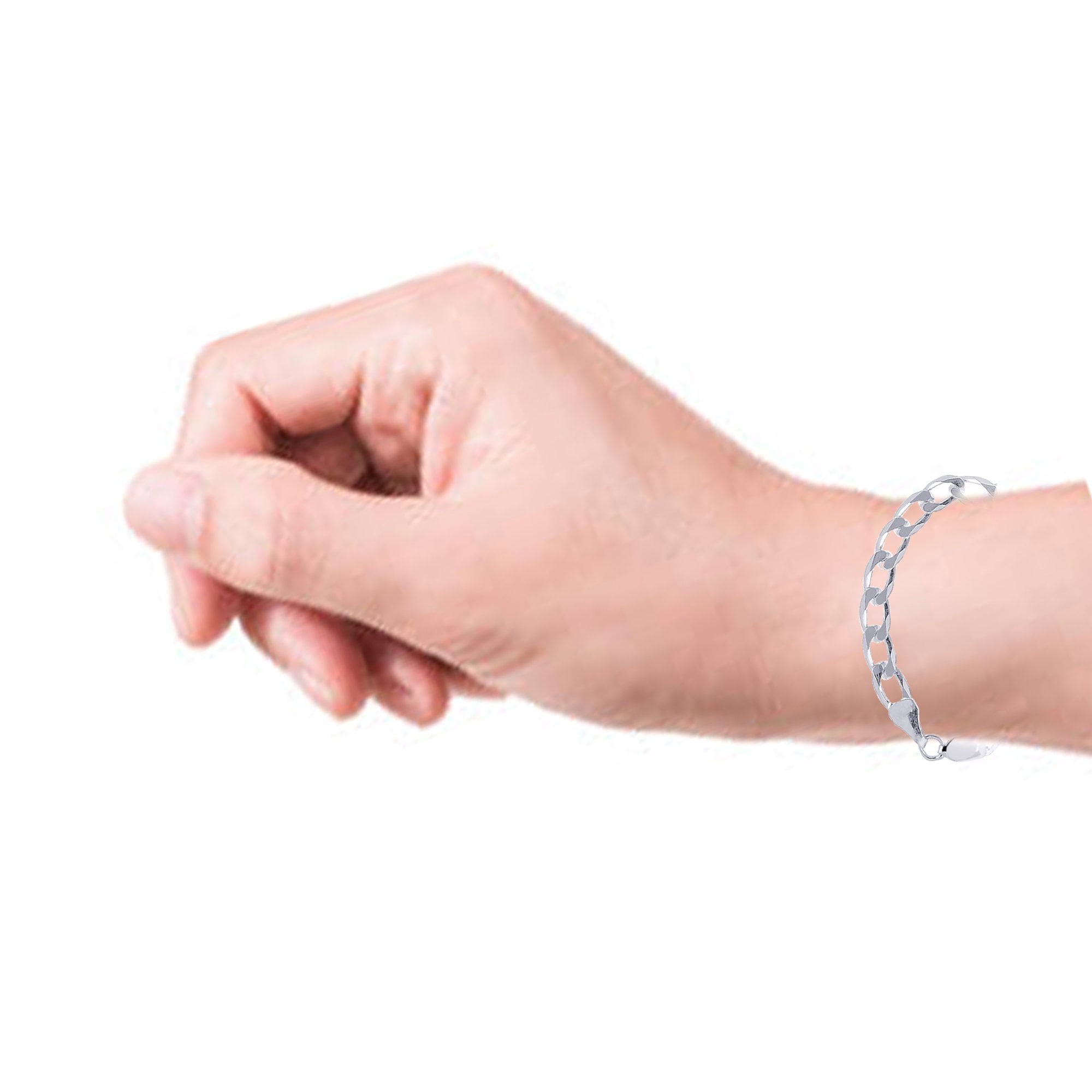 Ritastephens Sterling Silver Men Curb Link Chain Wrist Bracelet 8.5" inches