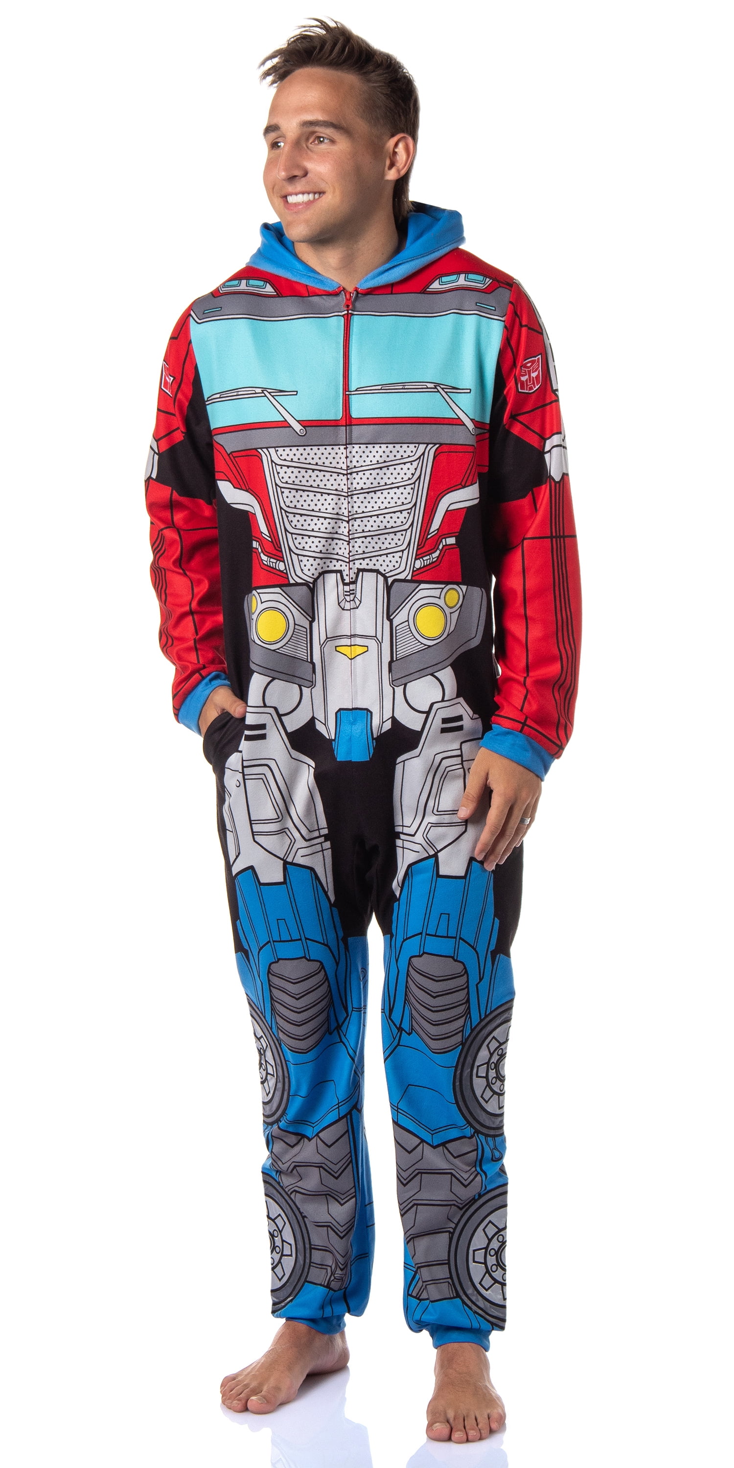Transformers Men's Retro Character Union Suit One Piece Costume Hooded Pajama