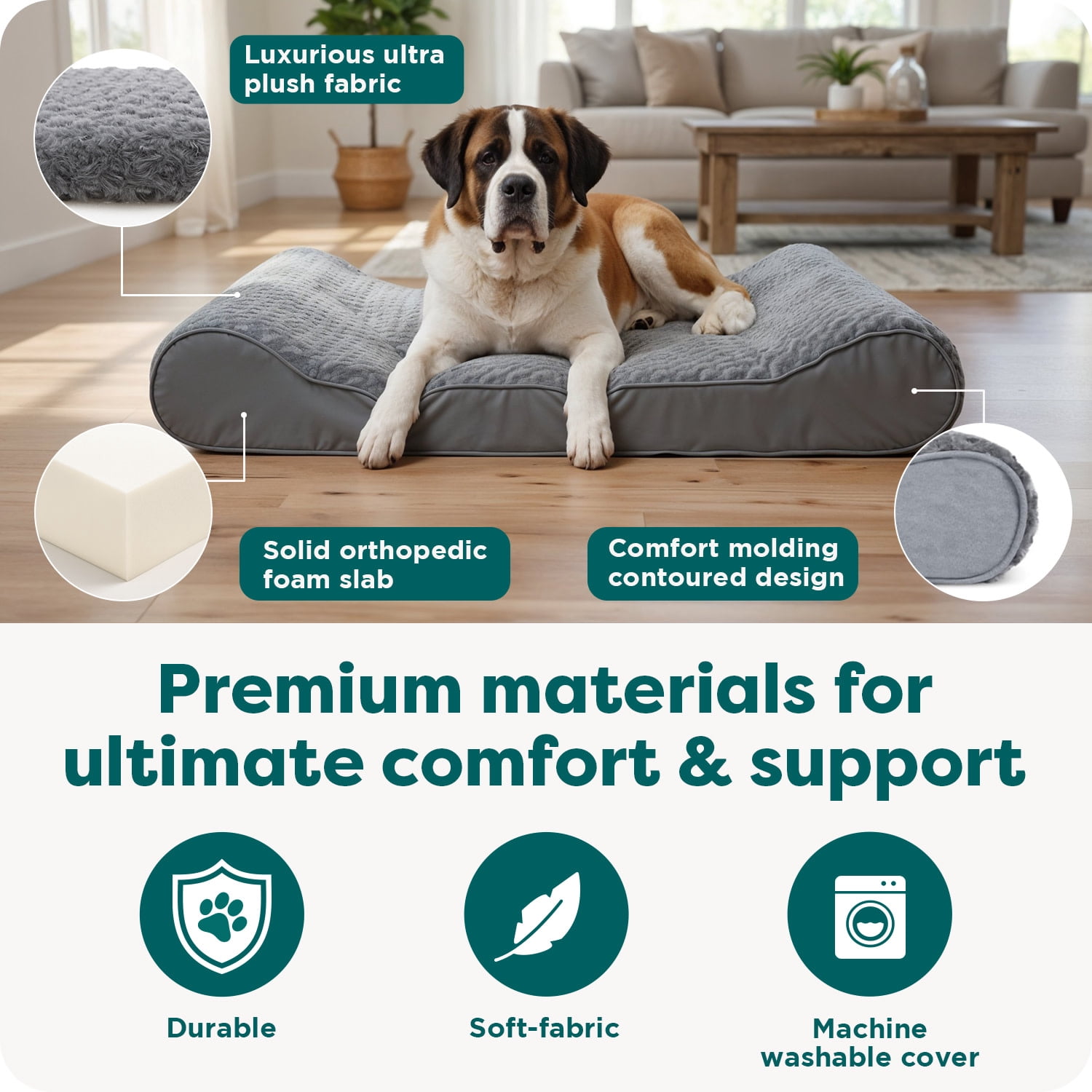 FurHaven Pet Dog Bed | Orthopedic Ultra Plush Luxe Lounger Pet Bed for Dogs & Cats, Gray, Giant