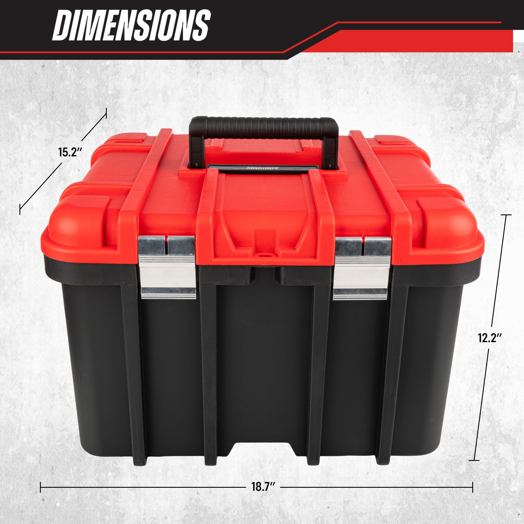 Stalwart Plastic Tool Box Organizer - 18.7” Extra Large Portable Toolbox with Removable Tray, Red