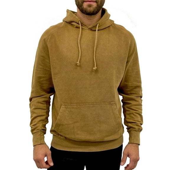 Expert Brand USA-Made Men's Vintage Style Cotton Hoodie Pullover, Vintage Camel, Large