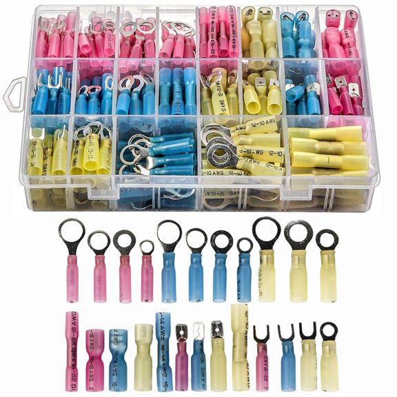 Clearance Electrical Tools under $10,250Pcs Heat Shrink Wire Connectors Automotive Marine Electrical Terminals Kit Crimp Connector Assortment Ring Fork Splices Electrical Wire Terminals Kit