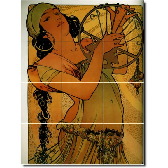 Ceramic Tile Mural-Alphonse Mucha Poster Art Shower Tile Mural 28. 12.75" w x 17" h using (12) 4.25 x 4.25 ceramic tiles