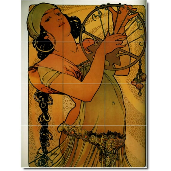 Ceramic Tile Mural-Alphonse Mucha Poster Art Shower Tile Mural 28. 18" w x 24" h using (12) 6 x 6 ceramic tiles