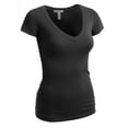thumbnail image 2 of Essential Basic Women's Plain Short Sleeve V Neck T Shirts - 3Pk - Fuchsia, Purple Night, Blk, 1XL, 2 of 4