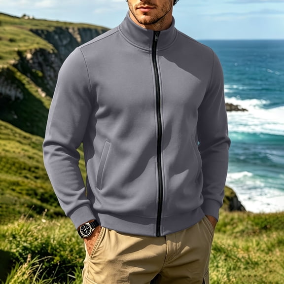CBASIHI Mens Zip Up Sweatshirts with Pockets Long Sleeve Fall Winter Stand Up Collar Casual Warm Fleece Track Jacket Dark Gray S-3XL