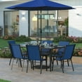 thumbnail image 2 of Emma + Oliver 7 Piece Outdoor Dining Set with Tempered Glass Top Patio Table and 6 Navy Flex Comfort Textilene Stacking Chairs, 2 of 10