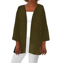 Patlollav Womens Summer Fall Solid Color Cardigan Long Sleeve Loose Cover Up Casual Blouse Tops Up to 50% off