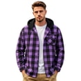 thumbnail image 2 of Lumtrix Flannel Shirt For Men Casual Long Sleeve Button Down Plaid Shirts Jackets Loose Drawstring Hooded Tops With Pocket Purple S, 2 of 6