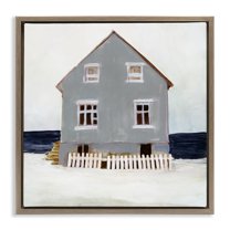 Stupell Industries Winter Beach House Landscape Nature Painting Brown Floater Framed Canvas Art Print Wall Art, 25 x 25
