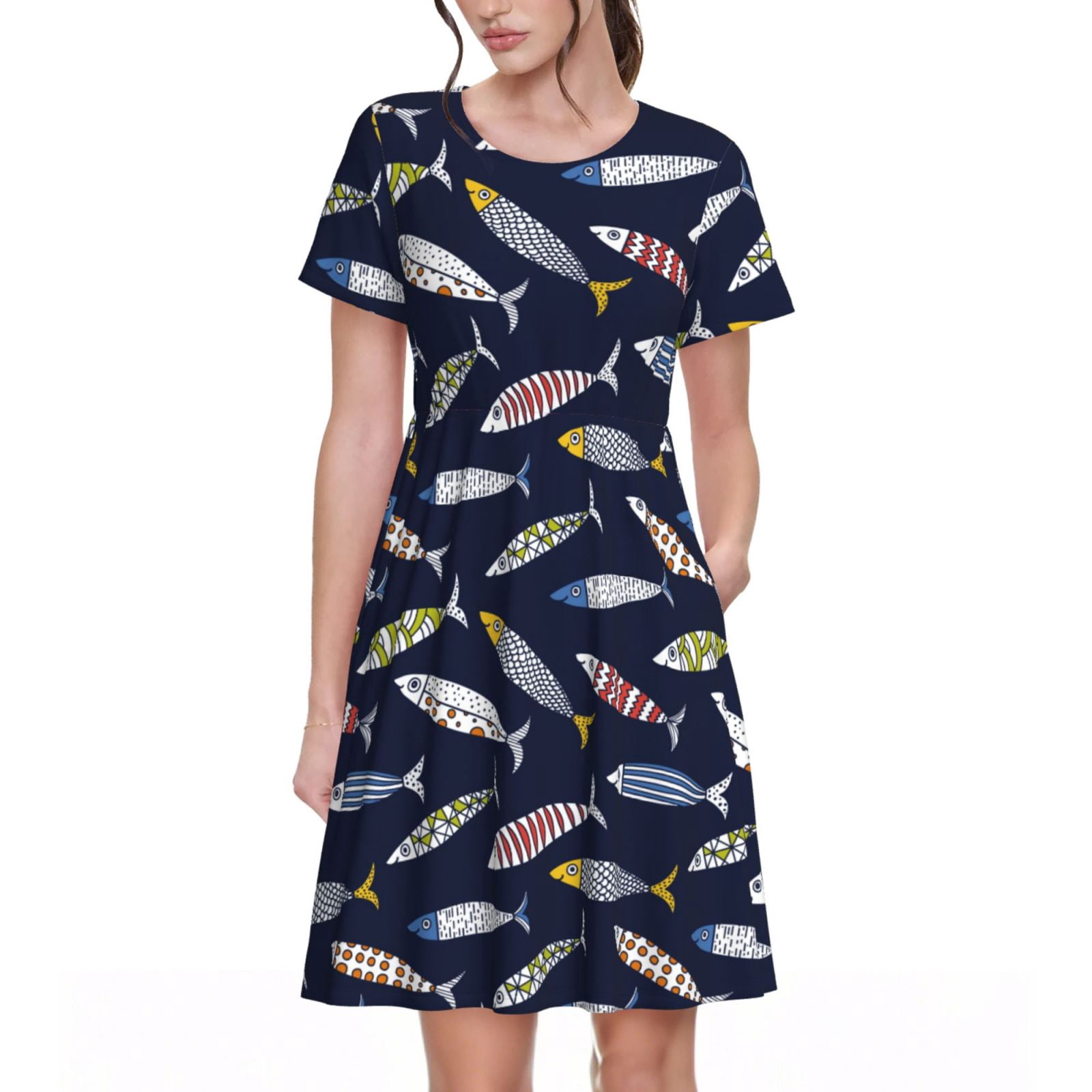 Honeii Robe à Manches Courtes pour Femmes, Robe Décontractée Confortable, Mélange de Polyester Spandex Doux, Tenue Quotidienne Élégante pour l'Été, Parfaite pour les Voyages et les Vacances