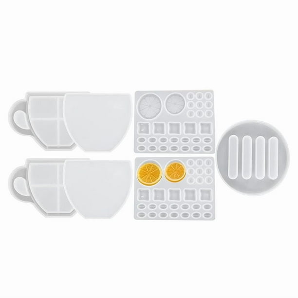 Molde de Resina para Posavasos, 7 Moldes para Posavasos para Resina Epoxi, Molde de Coctelera de Resina con Forma de de Café con Molde de Grano de Café de LimóN