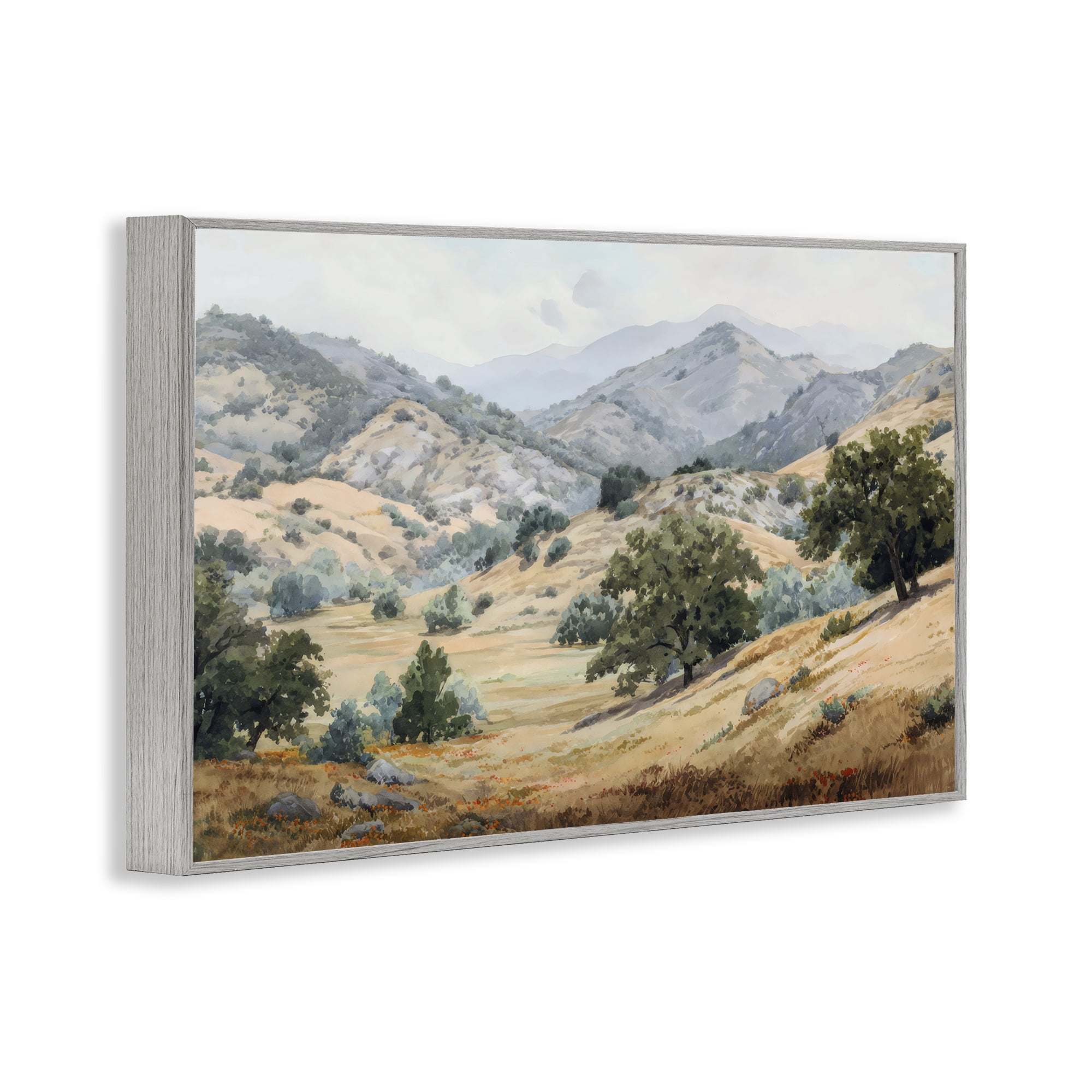Stupell Industries Mountains and Trees Valley View Gray Framed Giclee Art, design by Petal Prints Design