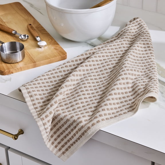 Better Homes & Gardens 1-Pack 18"x28" Terry Gingham Kitchen Towel, Latte Swirl