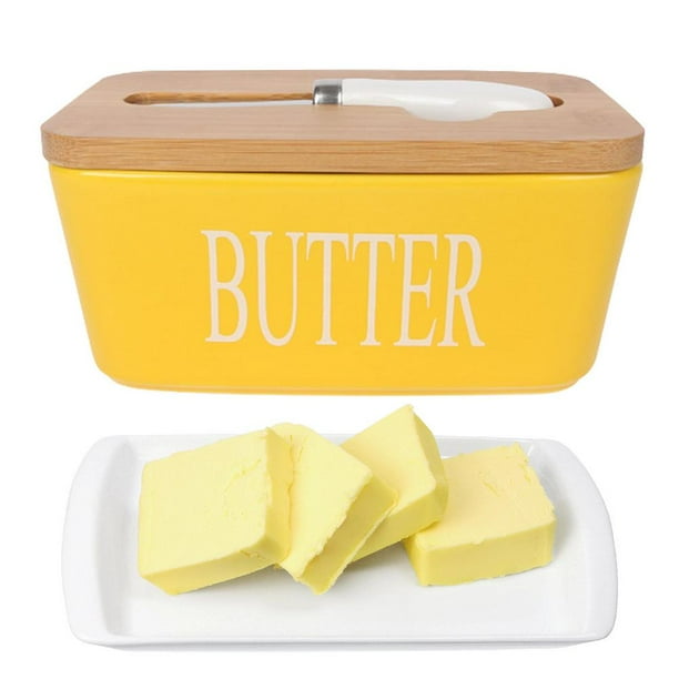 Tohuu Ceramic Butter Dish Farmhouse Butter Container with Airtight Bamboo Cover Large Wide Stick