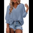 thumbnail image 1 of Blusas de 3/4 para Mujer, Plisadas, Informales, de Negocios, con Cuello en V, Holgadas, para Oficina Azul S, 1 of 7