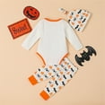 thumbnail image 5 of Mercatoo Toddler Baby Boys Girls Halloween Clothes Long Sleeve Pumpkin Letter Print Rompers Tops and Pants Set Girls Fall Outfits, 5 of 9