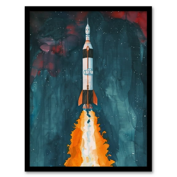 Artery8 Space Apollo 11 Saturn V Rocket Launch Painting Living Room Art Print Framed Poster Wall Decor 12x16 inch