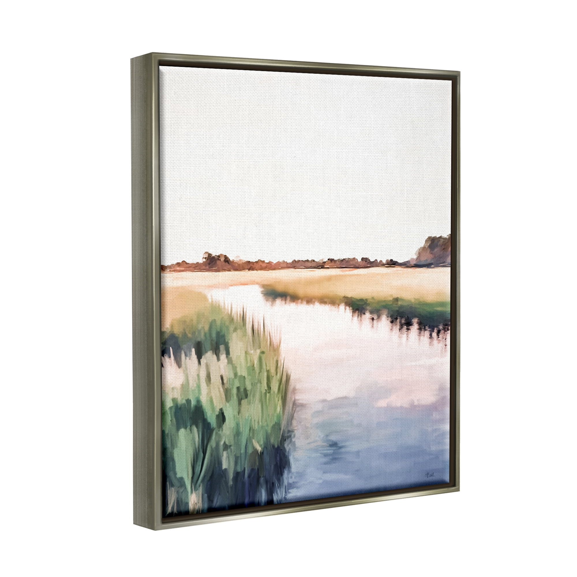 Stupell Industries Rural River Horizon Nature Painting Gray Floater Framed Art Print Wall Art, 17 x 21