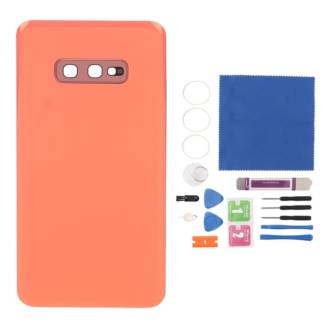 Cubierta de repuesto para puerta trasera de cristal con cinta adhesiva impermeable preinstalada y herramientas de reparación para Galaxy S10e SM G97 naranja