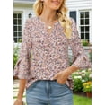 thumbnail image 6 of TEMOFON Blouses for Women Clothing Three Quarter Sleeve Floral Print V Neck Boho Tops Spring Shirts Summer Clothes Pink M, 6 of 8
