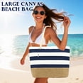 thumbnail image 6 of Oversized Canvas Beach Tote Bag for Women and Girls, Waterproof Sandproof Travel Tote Bag with Wet Pocket, Striped Swim Pool bag Zipper Closure,Dark Blue, 6 of 7